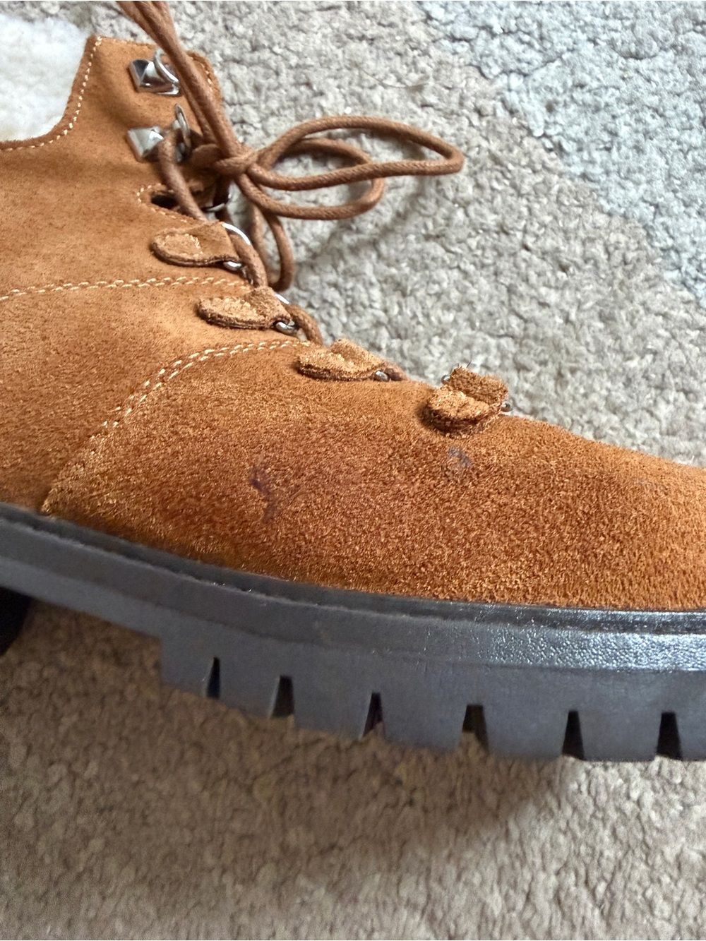 Marc Fisher Women’s Tan Suede Lace-Up Ankle Boots with Shearling Trim- 7.5 - Picture 6 of 10